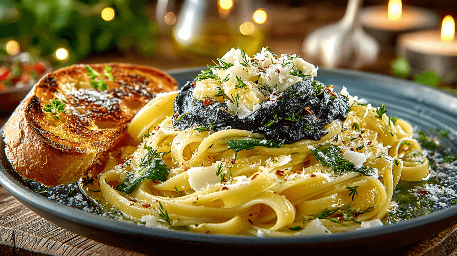 Black Garlic Pasta: A Rich, Umami-Packed Delight with garlic bread