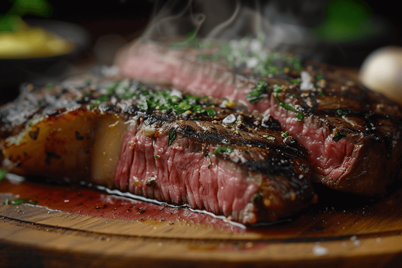 Black Garlic Steak: The 15-Minute Fine Dining Recipe featuring a perfectly seared steak with herbs and seasoning.