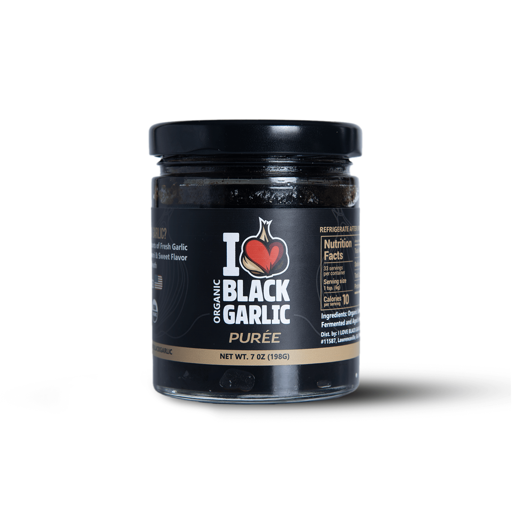 Organic Black Garlic Purée – 7 oz Jar | Rich Umami Flavor | Slow-Fermented | USA-Made | Vegan & Gluten-Free on white background
