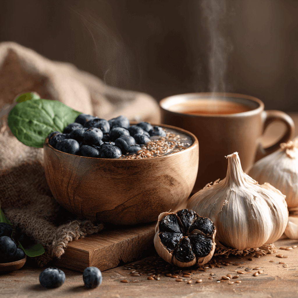 Boost Gut Health with Benefits of Black Garlic for Gut Health and Immune System Boost: Black garlic and blueberry bowl