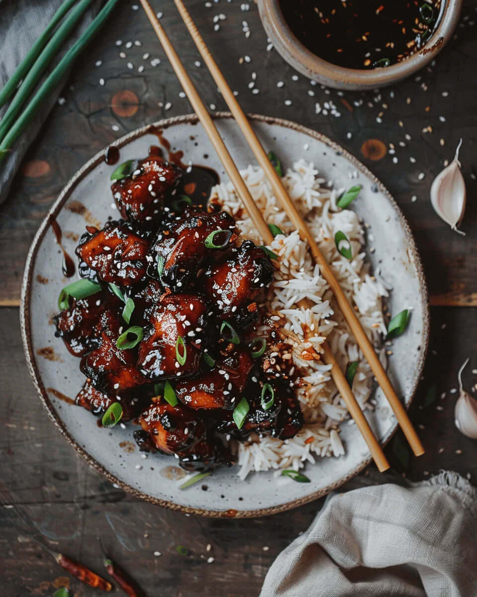 Black Garlic Chicken: The 30-Minute Gourmet Dinner with rice and umami glaze