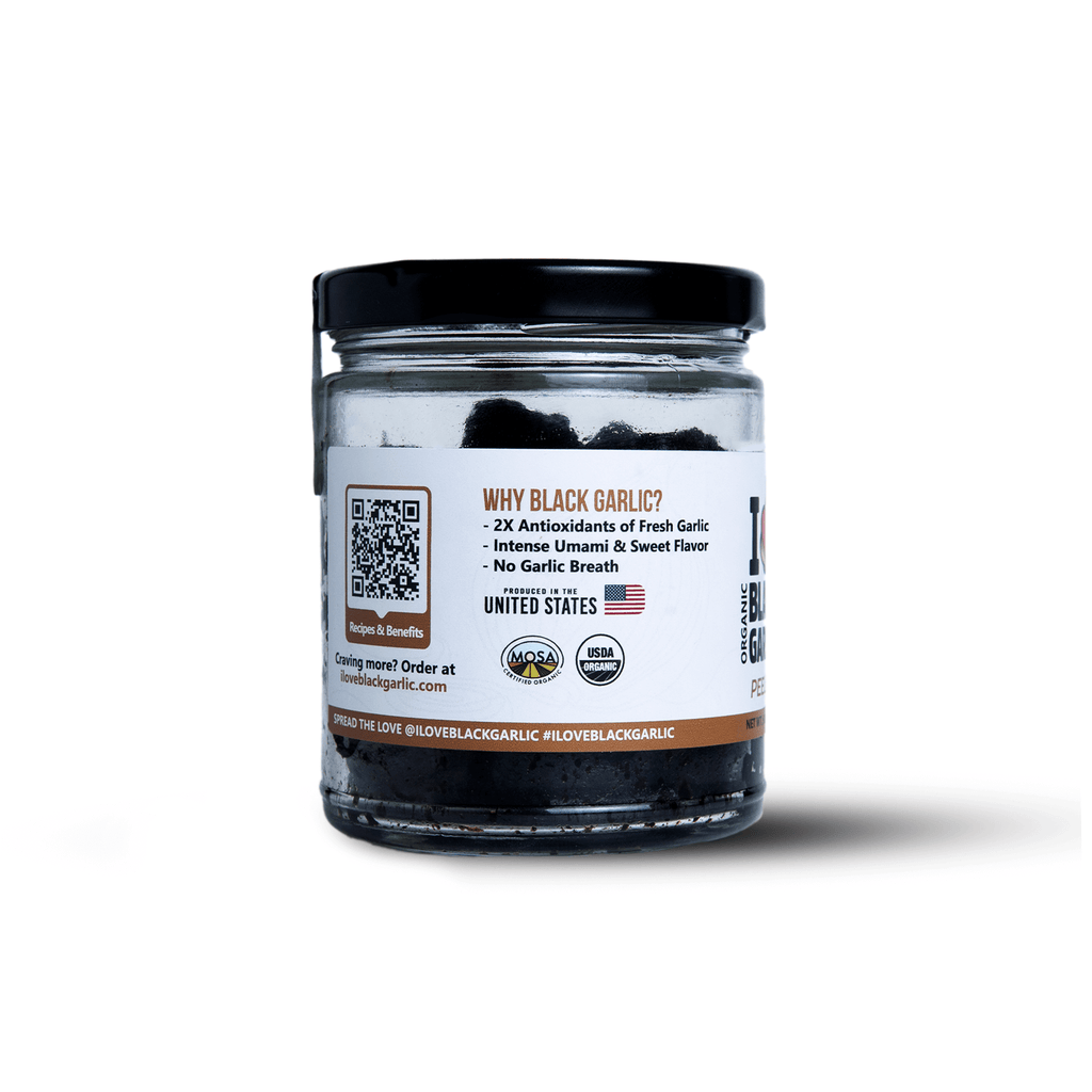 Jar of Organic Peeled Black Garlic Cloves – 5 oz | Ready-to-Eat | Sweet Umami Flavor | Vegan & USA-Made